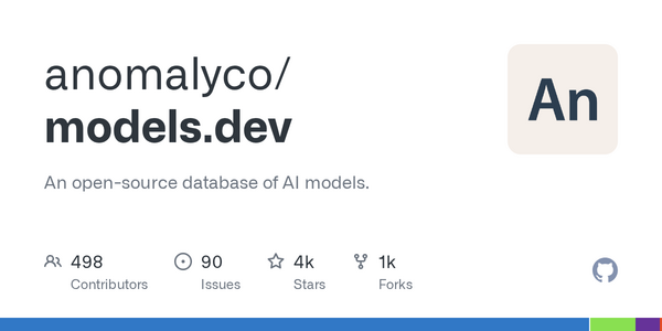 Article image for Models.dev Emerges as Open-Source AI Model Database with 4,200+ Stars and Nearly 500 Contributors