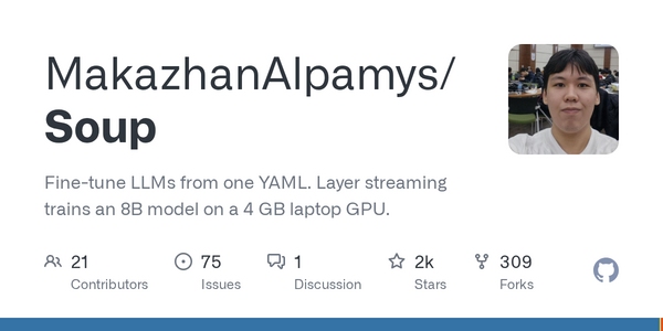 New Open-Source Tool 'Soup' Lets Developers Fine-Tune 8B AI Models on a 4GB Laptop GPU With a Single Command