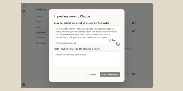 Article image for Claude Launches ChatGPT Memory Import Feature Amid Surge of Users Switching to Anthropic