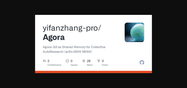 Agora launches Git-based shared memory for AutoResearch agents as 13 workers improve a frozen model without training or gradients