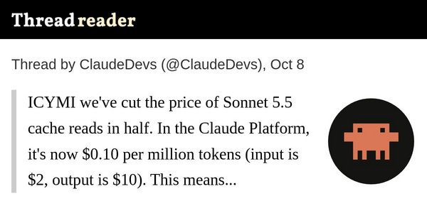 Article image for ClaudeDevs Halves Sonnet 5.5 Cache Reads to $0.10 per Million Tokens