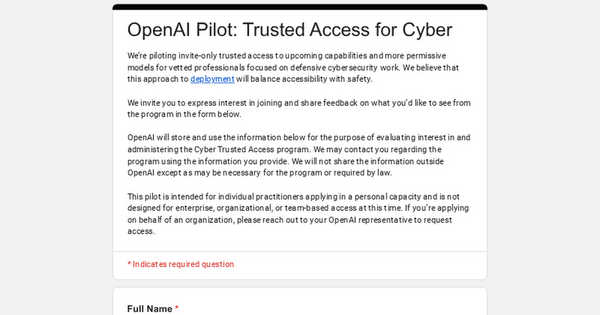 Article image for OpenAI Launches Invite-Only AI Access Program for Vetted Cybersecurity Professionals