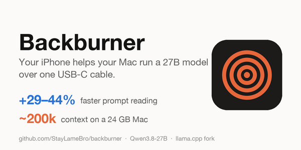 StayLameBro's Backburner Uses iPhone Memory to Push Apple Silicon Macs Past 64K-Token AI Context