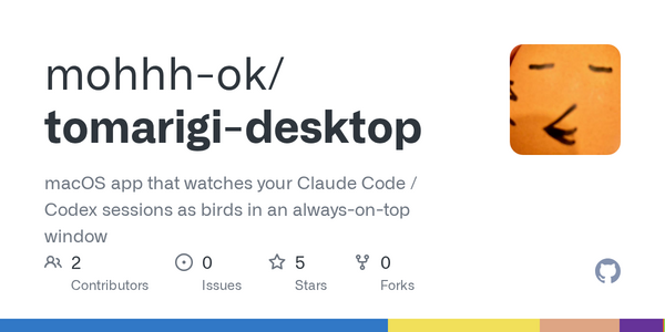 Article image for New Open-Source Mac App 'Tomarigi' Turns Claude Code and Codex Sessions Into Birds in an Always-on-Top Garden Window