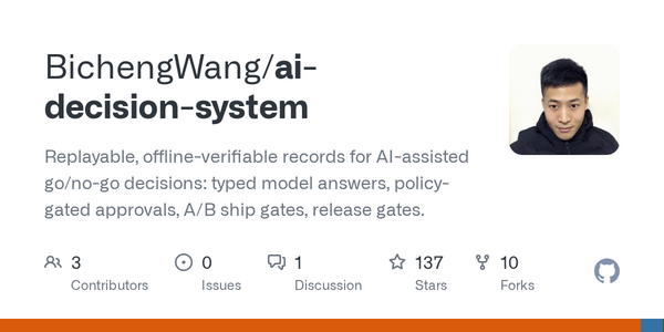 Article image for BichengWang Publishes Three MIT Python Packages Recording AI Go No-Go Decisions